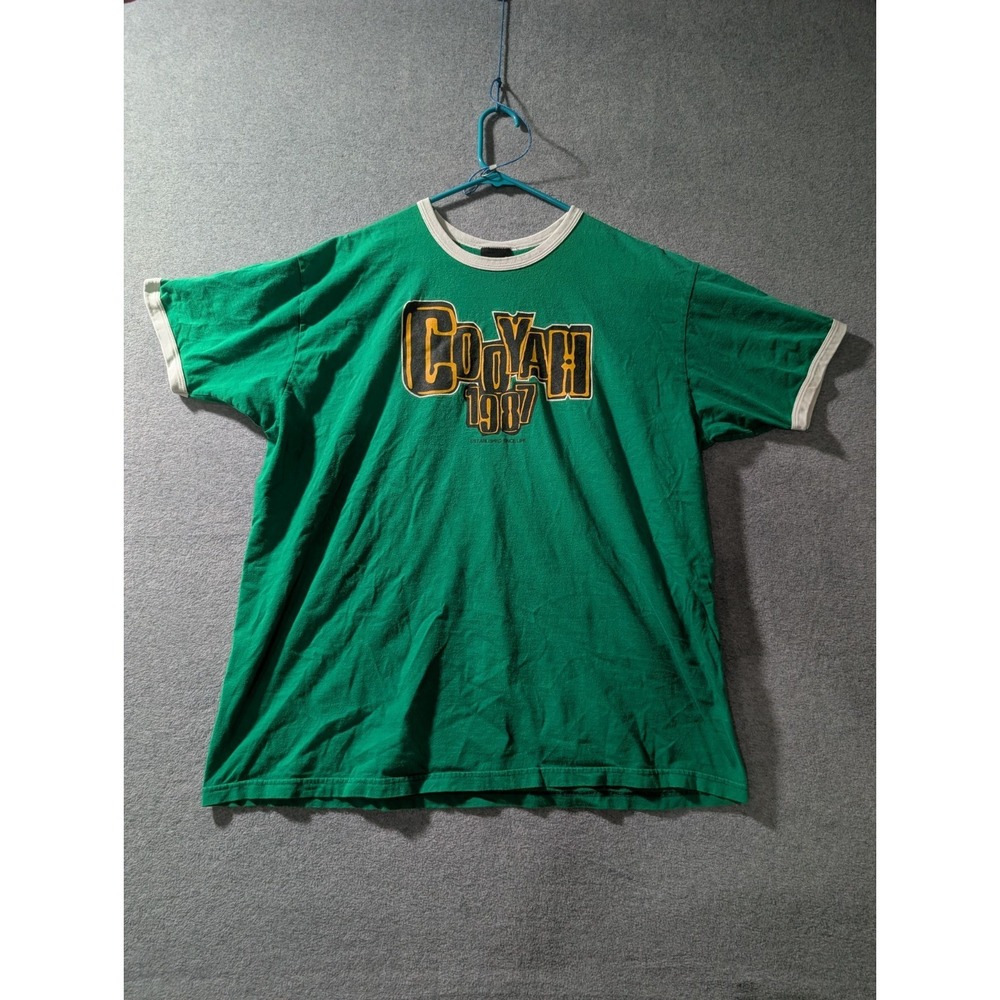 VTG Cooyah 1987 Ringer T Shirt Men's XXL Green Jamaica Reggae USA Made